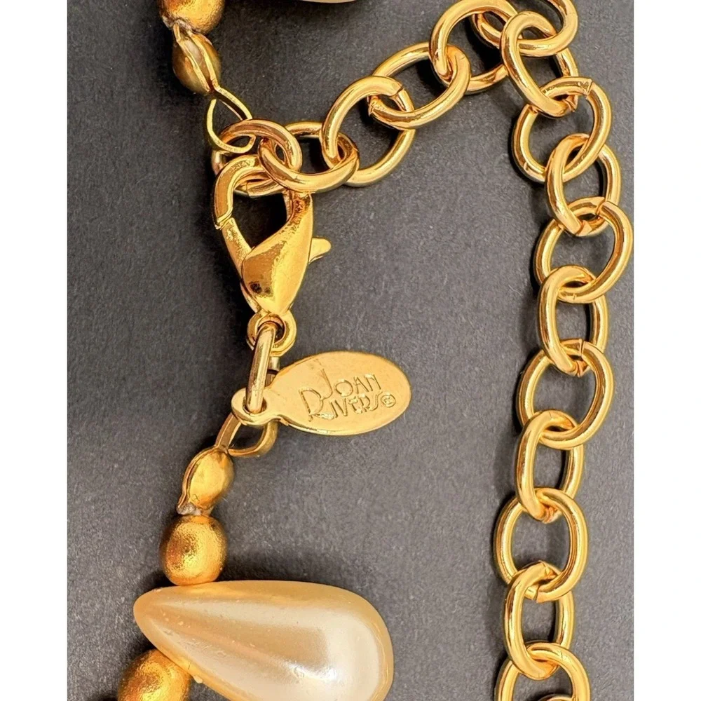 Vintage Joan Rivers Glass Teardrop Faux Pearl Necklace‎ Bib Choker Classic Glam
